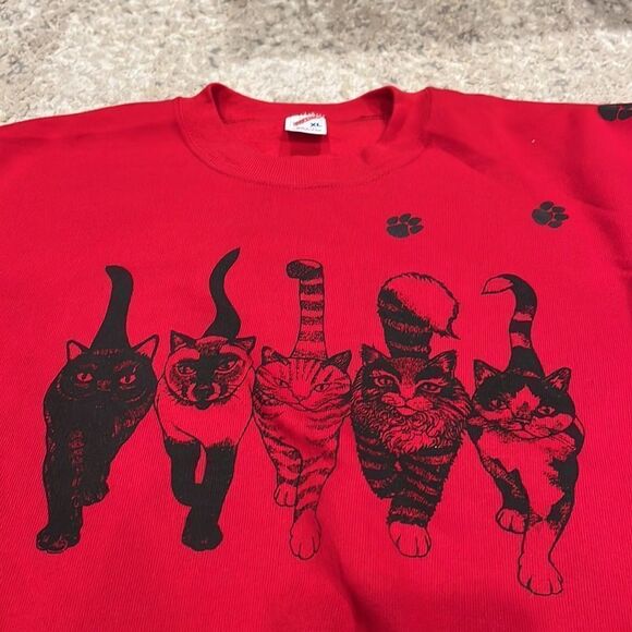 vtg jerzees cat print front and back sweatshirt size XL made in USA Like new - Picture 2 of 8